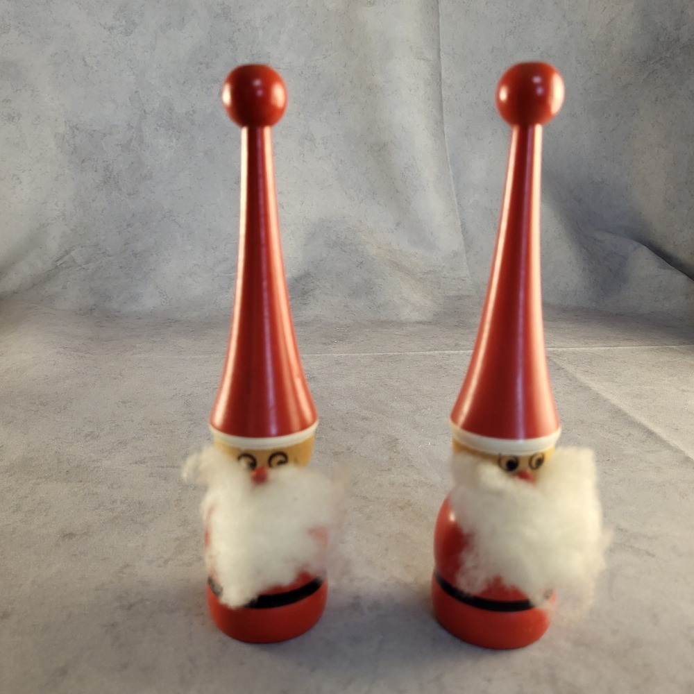 2 Vintage Mid-Century Swedish Santa Wooden Christmas Tomte Gnome Figure  7.5"